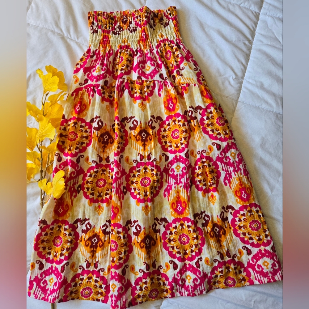 Vibrant Multicolor Zmid-Calf Length Stretch Waist Skirt